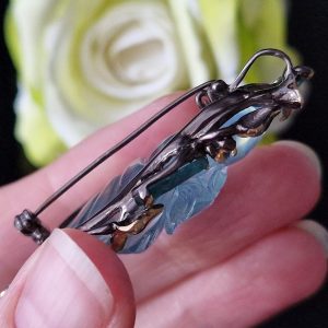 Брошь/подвес серебро натуральный аквамарин и турмалин