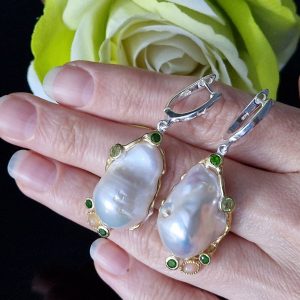 Серьги серебро природный барочный жемчуг
