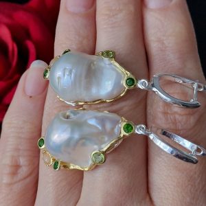 Серьги серебро натуральный барочный жемчуг