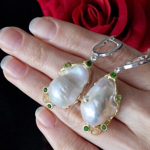 Серьги серебро природный барочный жемчуг