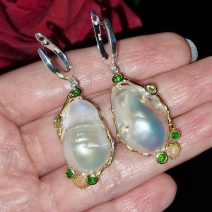 Серьги серебро натуральный барочный жемчуг