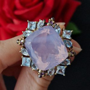 Кольцо серебро природный лавандовый кварц и голубой топаз