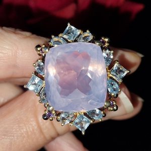 Перстень серебро натуральный лавандовый кварц и голубой топаз