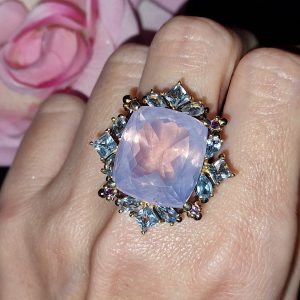 Перстень серебро натуральный лавандовый кварц и голубой топаз