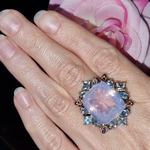 Кольцо серебро природный лавандовый кварц и голубой топаз