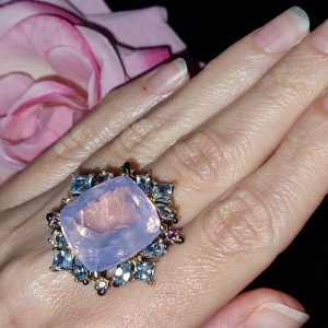 Перстень серебро натуральный лавандовый кварц и голубой топаз