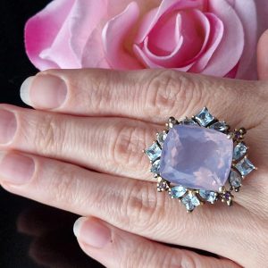 Кольцо серебро природный лавандовый кварц и голубой топаз