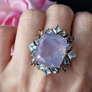Перстень серебро натуральный лавандовый кварц и голубой топаз
