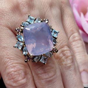 Кольцо серебро природный лавандовый кварц и голубой топаз