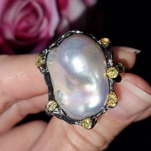 Кольцо серебро природный жемчуг