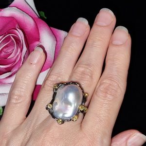 Кольцо серебро природный жемчуг