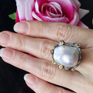 Кольцо серебро природный жемчуг