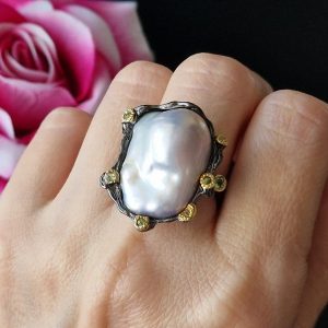 Перстень серебро натуральный жемчуг