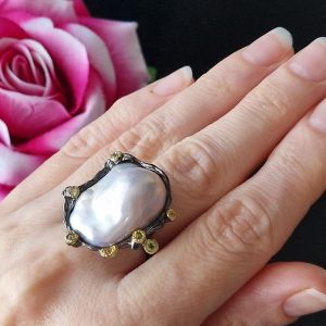 Кольцо серебро природный жемчуг