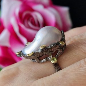 Кольцо серебро природный жемчуг