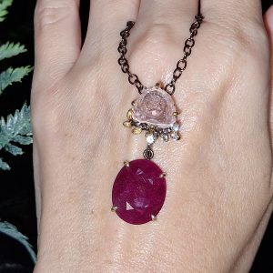 Колье серебро природный рубин + турмалин + топаз