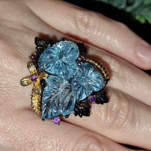 Кольцо серебро природный аквамарин