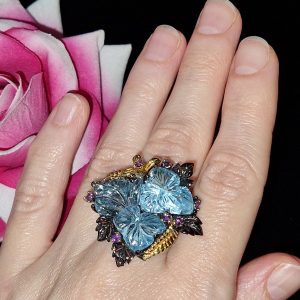 Кольцо серебро природный аквамарин