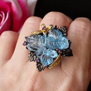 Кольцо серебро природный аквамарин