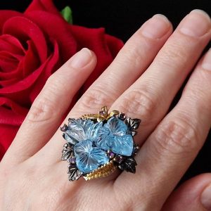 Перстень серебро натуральный аквамарин