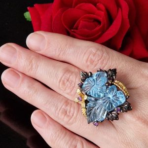 Кольцо серебро природный аквамарин