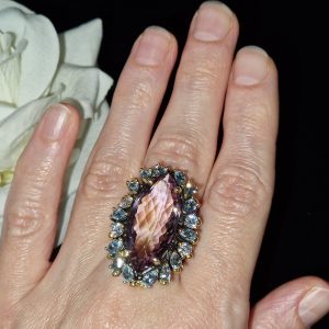 Перстень серебро натуральный аметрин и голубой топаз