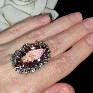 Перстень серебро натуральный аметрин и голубой топаз