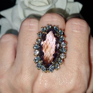 Перстень серебро натуральный аметрин и голубой топаз