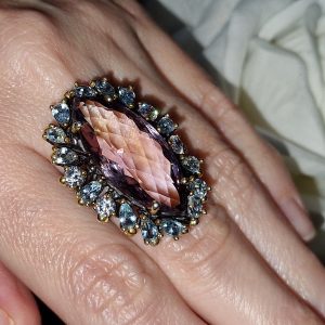 Перстень серебро натуральный аметрин и голубой топаз