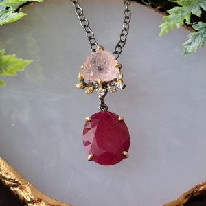 Ожерелье серебро натуральный рубин и турмалин