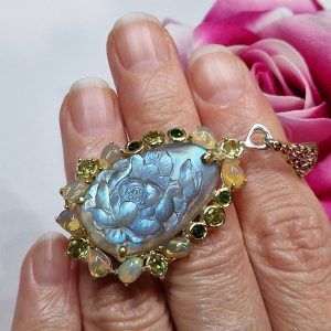 Кулон серебро природный лабрадорит + опал + хризолит + диопсид