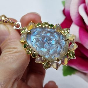 Подвес серебро натуральный лабрадор + опал + хризолит + диопсид