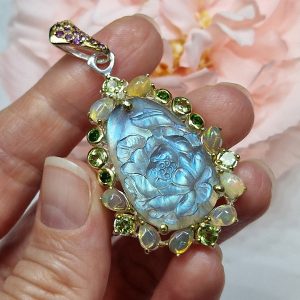 Подвес серебро натуральный лабрадорит + опал + хризолит + диопсид