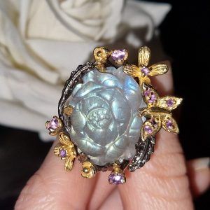 Перстень серебро натуральный лабрадорит