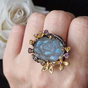 Кольцо серебро природный лабрадорит