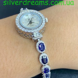 Браслет/часы серебро природный сапфир