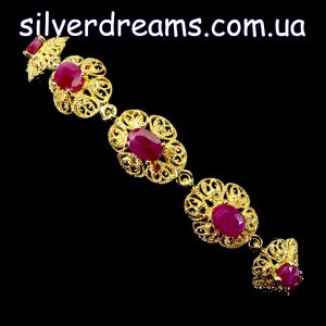 Браслет серебро натуральный рубин