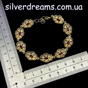 Браслет серебро натуральный рубин