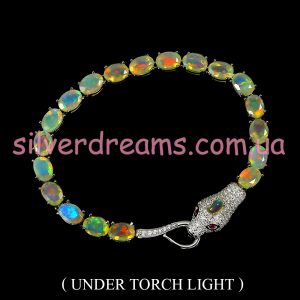 Браслет серебро натуральный радужный огненный опал