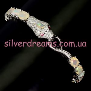 Браслет серебро природный огненный опал