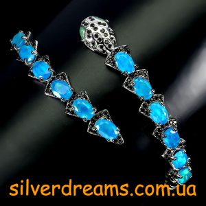 Браслет Змея серебро природный голубой опал и шпинель