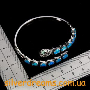 Браслет Змея серебро натуральный голубой опал + изумруд + шпинель