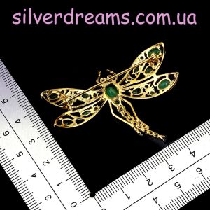 Брошь серебро природный изумруд и рубин