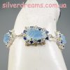 Браслет серебро природный аквамарин + сапфир + топаз