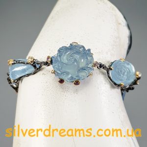 Браслет серебро природный аквамарин