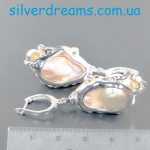 Серьги серебро натуральный жемчуг опал хризолит диопсид