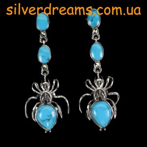 Серьги капельное серебро и натуральная бирюза
