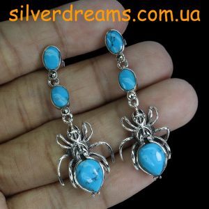 Серьги серебро природная бирюза и марказит