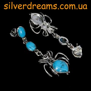 Серьги серебро природная бирюза и марказит