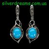 Серьги капельное серебро и природная бирюза